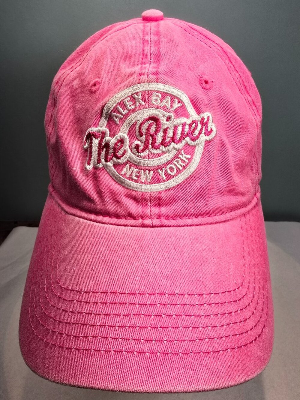 Alex Bay NY The River Pink Slightly Distressed Baseball Cap OSFM